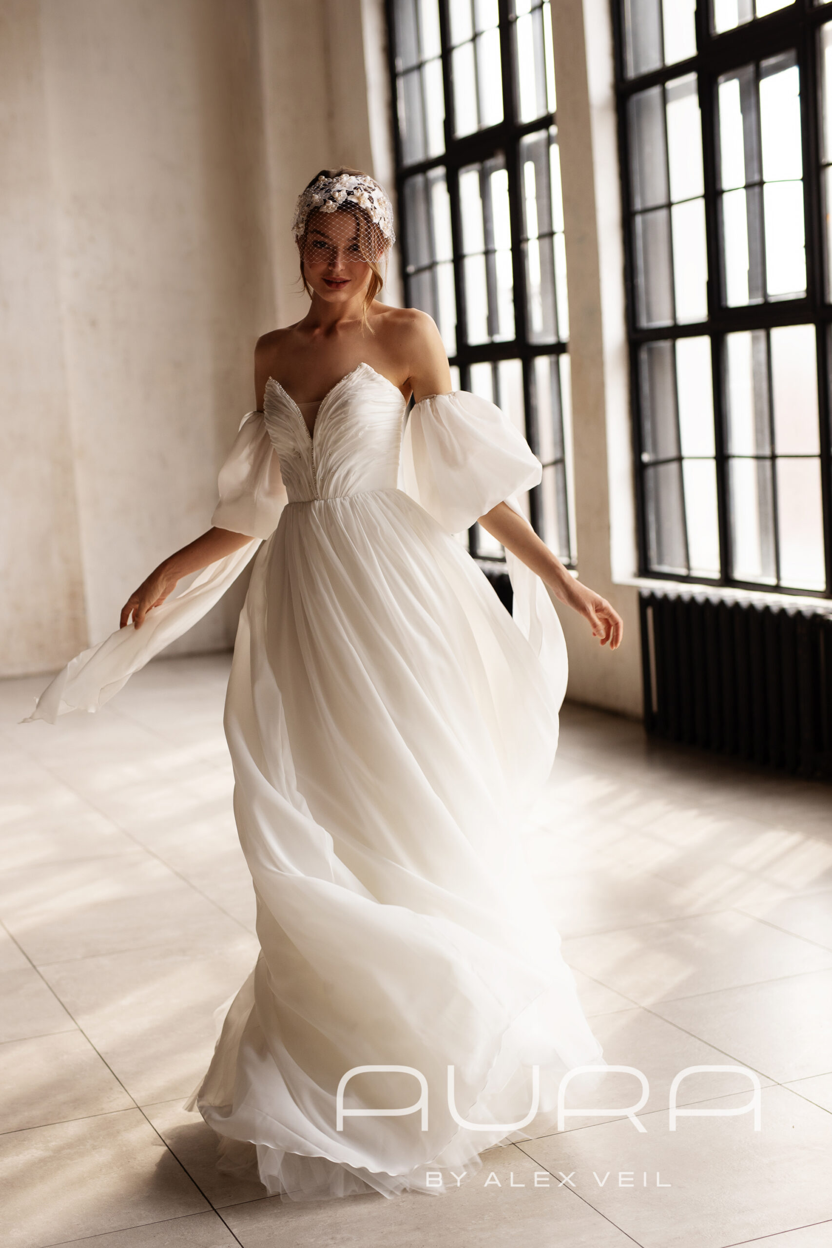 Melek Gown - Sheer Balloon Sleeve Wedding Dress with Floral Fabric – A&N  Luxe Label